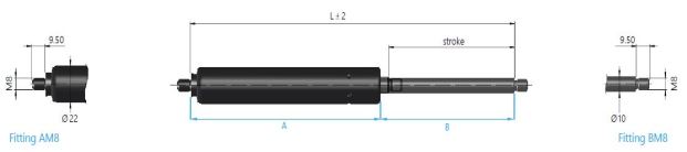 Gas spring 16-4 with end fitting Thread
