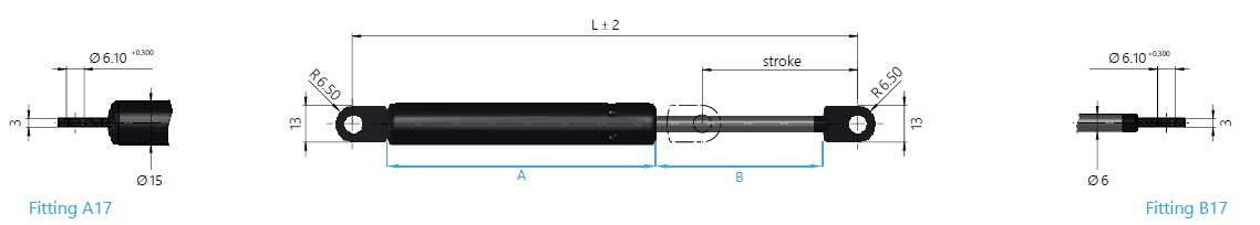 16-1 Gas spring with clevis end fittings